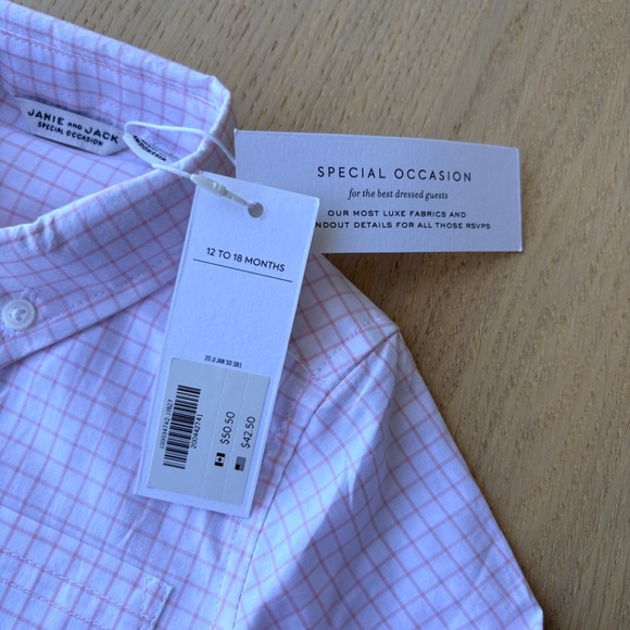 Janie and Jack boys' pink and white windowpane dress shirt - Picture 2 of 5